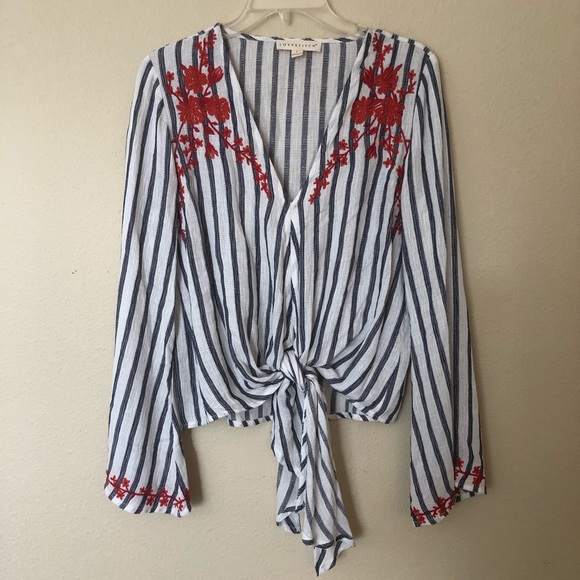 lovestitch Tops - Lovestitch Embroidered Strip Blouse